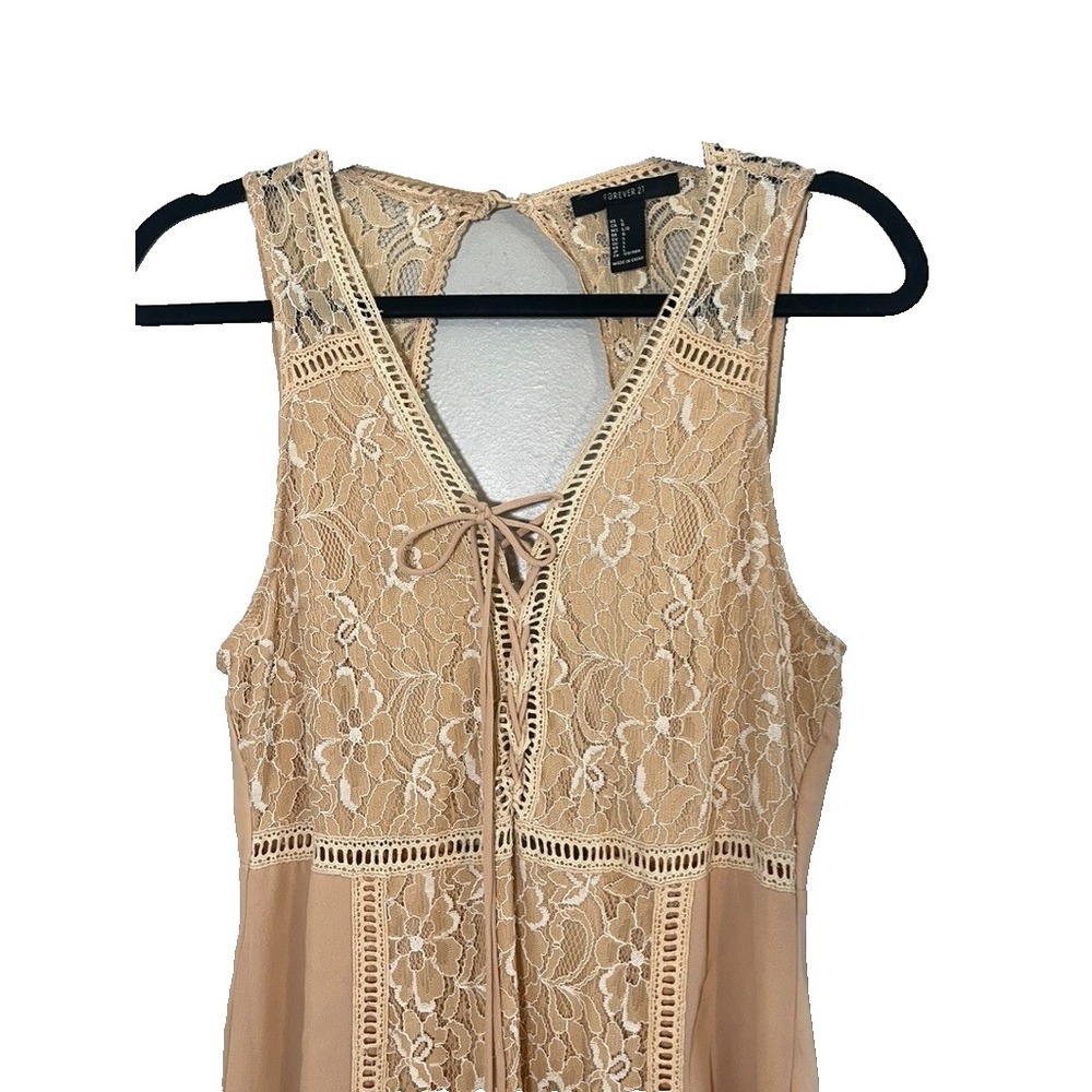 Boho Floral Lace Tank Maxi Dress L Lace Up Tassel Indie Folk Festival Romantic
